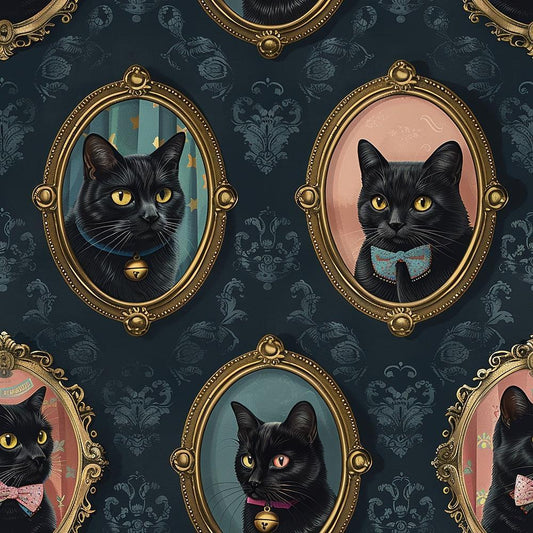 Fancy Feline Portraits Pattern 9 Quilting Cotton Fabric