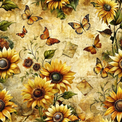 Vintage Sunflowers and Butterflies Pattern 4 Quilting Cotton Fabric