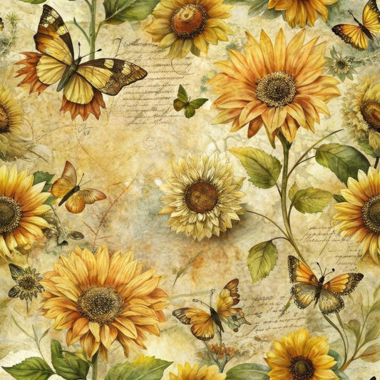 Vintage Sunflowers and Butterflies Pattern 5 Quilting Cotton Fabric