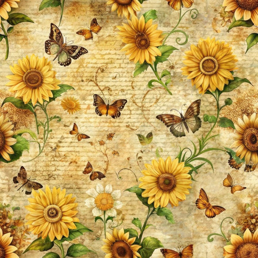 Vintage Sunflowers and Butterflies Pattern 6 Quilting Cotton Fabric