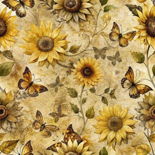 Vintage Sunflowers and Butterflies Pattern 9 Quilting Cotton Fabric