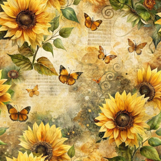 Vintage Sunflowers and Butterflies Pattern 11 Quilting Cotton Fabric
