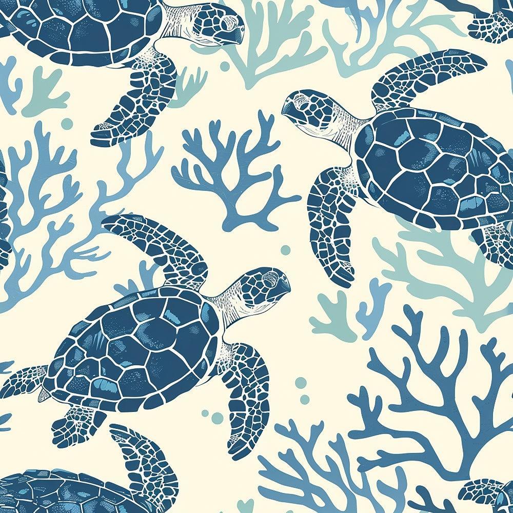 Handdrawn Sea Turtles Pattern 2 Quilting Cotton Fabric