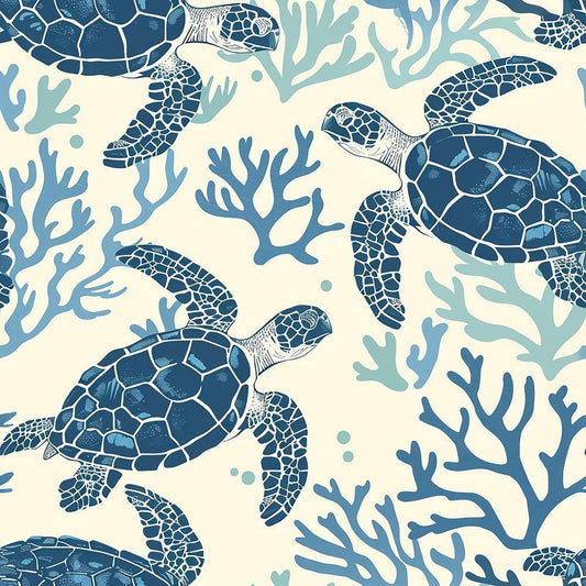 Handdrawn Sea Turtles Pattern 2 Quilting Cotton Fabric