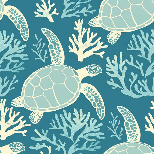 Handdrawn Sea Turtles Pattern 7 Quilting Cotton Fabric
