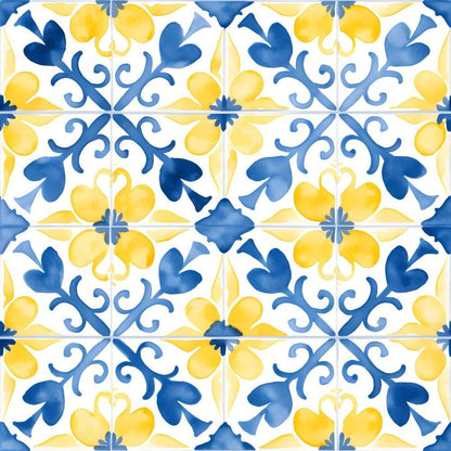 Mediterranean Lemon Azure Pattern 1 Quilting Cotton Fabric