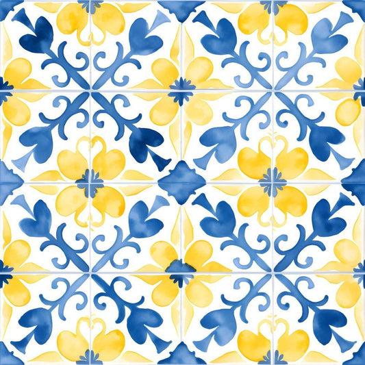 Mediterranean Lemon Azure Pattern 1 Quilting Cotton Fabric