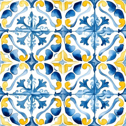Mediterranean Lemon Azure Pattern 15 Quilting Cotton Fabric
