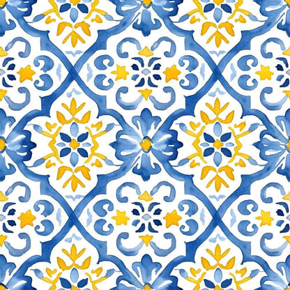 Mediterranean Lemon Azure Pattern 16 Quilting Cotton Fabric