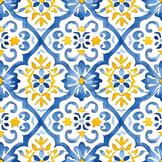 Mediterranean Lemon Azure Pattern 16 Quilting Cotton Fabric