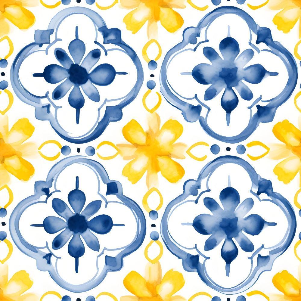 Mediterranean Lemon Azure Pattern 18 Quilting Cotton Fabric