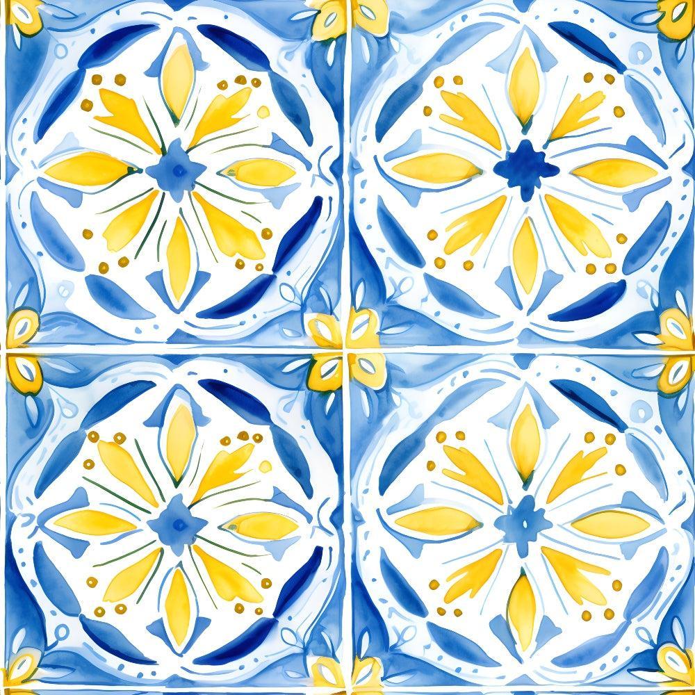 Mediterranean Lemon Azure Pattern 19 Quilting Cotton Fabric