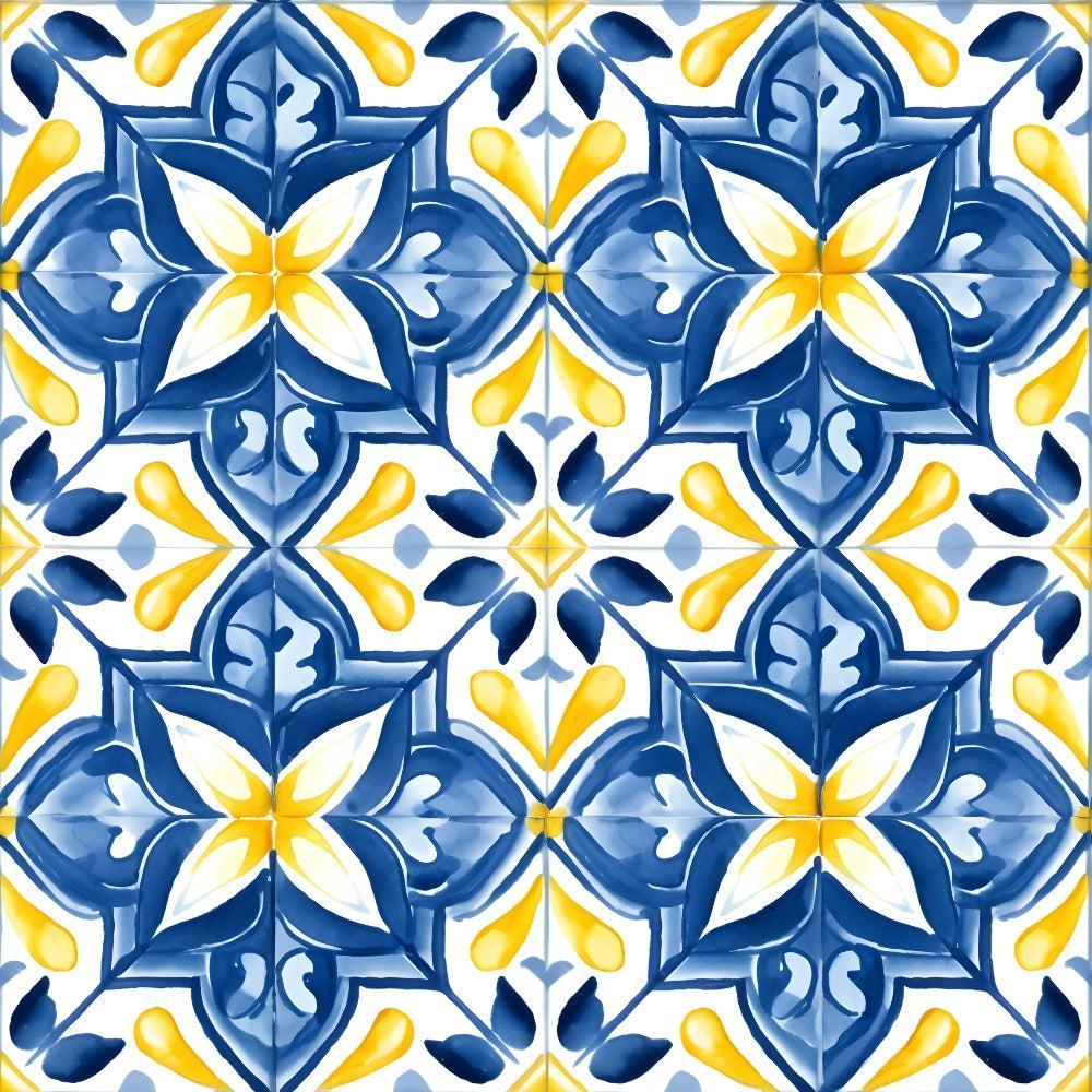 Mediterranean Lemon Azure Pattern 20 Quilting Cotton Fabric