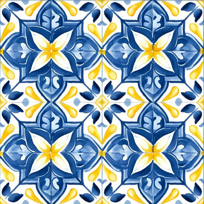 Mediterranean Lemon Azure Pattern 20 Quilting Cotton Fabric