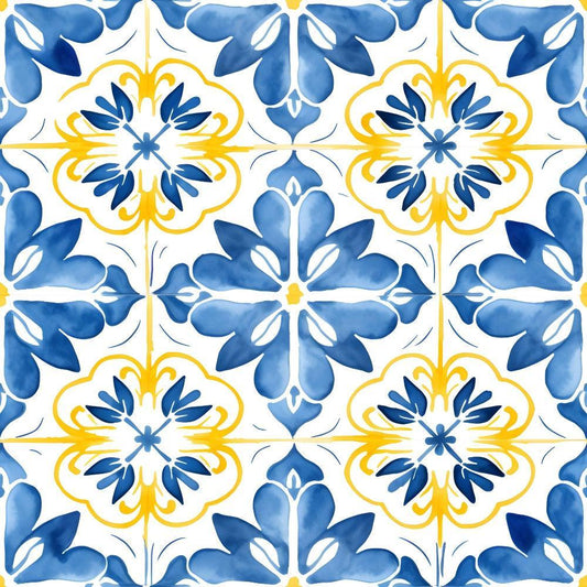 Mediterranean Lemon Azure Pattern 23 Quilting Cotton Fabric