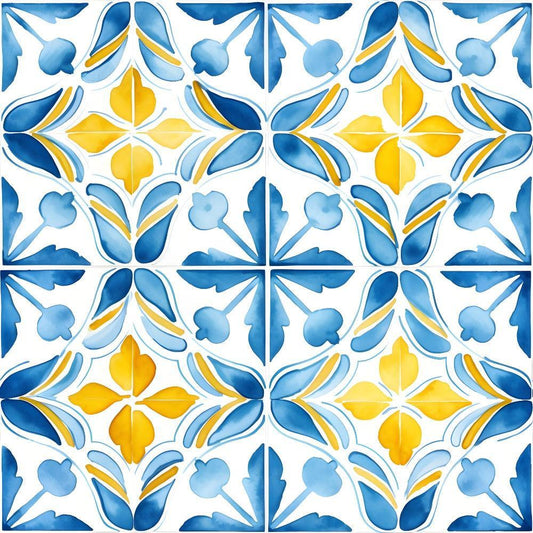 Mediterranean Lemon Azure Pattern 24 Quilting Cotton Fabric