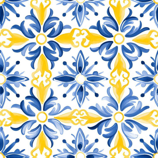 Mediterranean Lemon Azure Pattern 25 Quilting Cotton Fabric