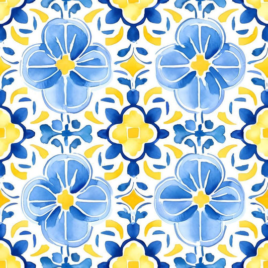 Mediterranean Lemon Azure Pattern 27 Quilting Cotton Fabric