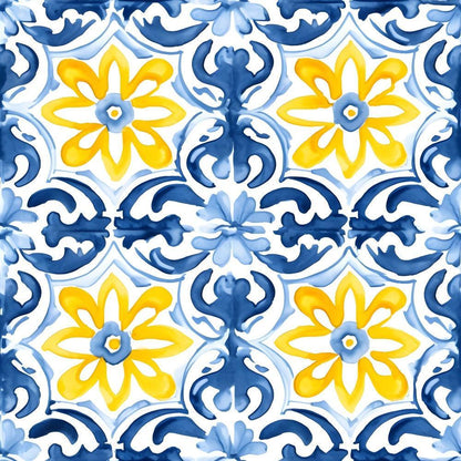 Mediterranean Lemon Azure Pattern 37 Quilting Cotton Fabric