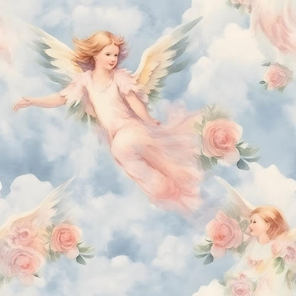 Vintage Angels in Heavenly Skies Pattern 1 Quilting Cotton Fabric