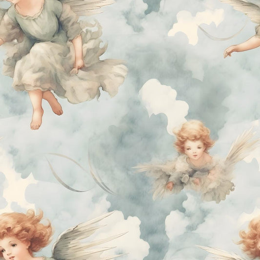 Vintage Angels in Heavenly Skies Pattern 3 Quilting Cotton Fabric