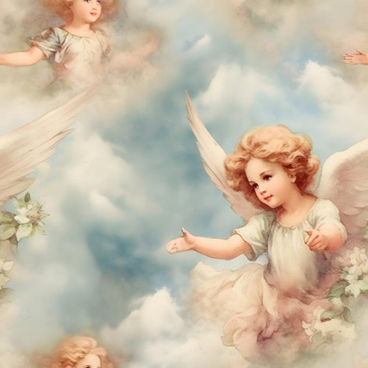 Vintage Angels in Heavenly Skies Pattern 5 Quilting Cotton Fabric