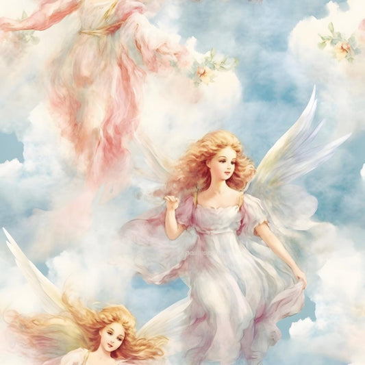 Vintage Angels in Heavenly Skies Pattern 7 Quilting Cotton Fabric