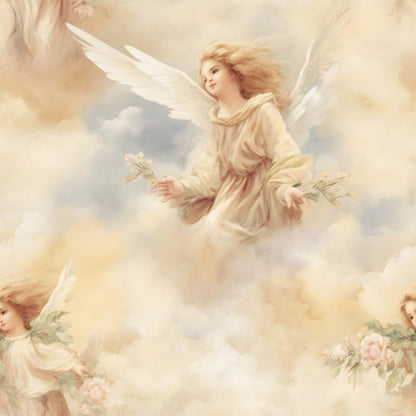 Vintage Angels in Heavenly Skies Pattern 10 Quilting Cotton Fabric
