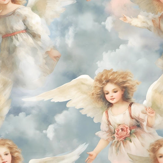 Vintage Angels in Heavenly Skies Pattern 13 Quilting Cotton Fabric