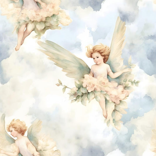 Vintage Angels in Heavenly Skies Pattern 16 Quilting Cotton Fabric