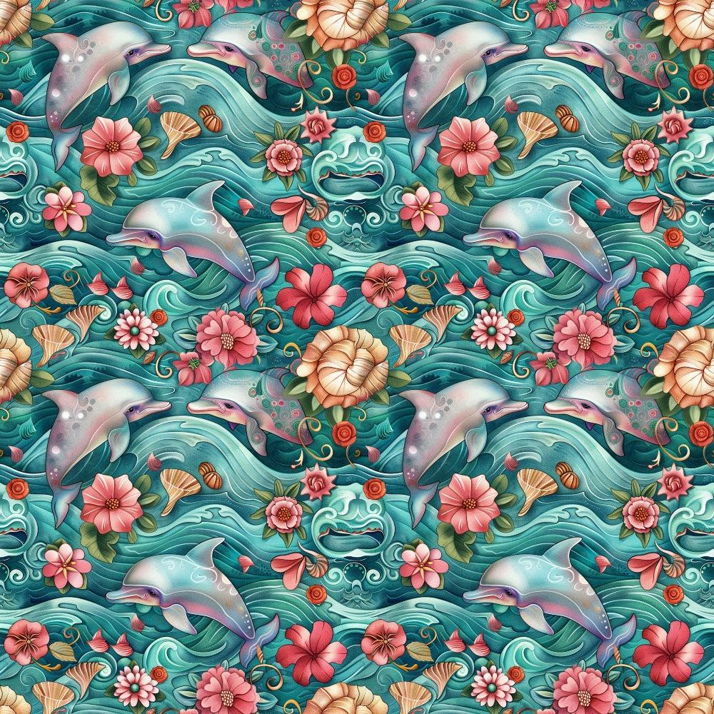 Swimming with Dolphins Pattern 1 Quilting Cotton Fabric