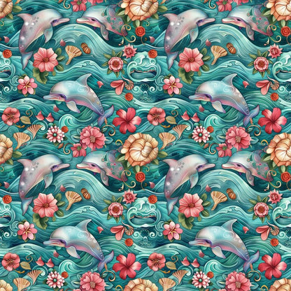 Swimming with Dolphins Pattern 1 Quilting Cotton Fabric