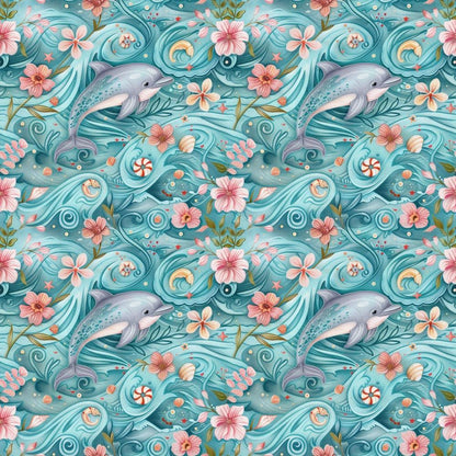Swimming with Dolphins Pattern 2 Quilting Cotton Fabric