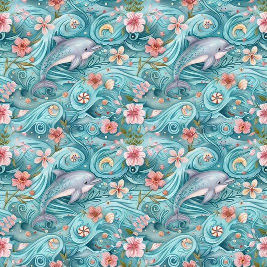 Swimming with Dolphins Pattern 2 Quilting Cotton Fabric