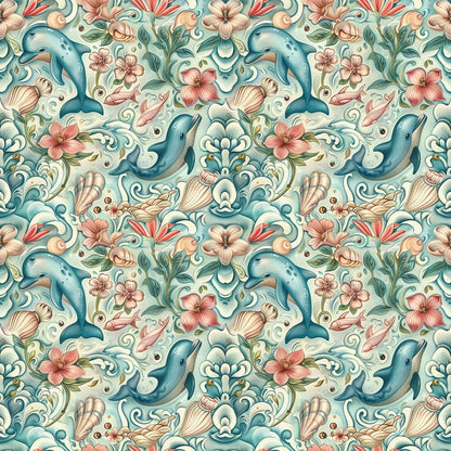 Swimming with Dolphins Pattern 5 Quilting Cotton Fabric