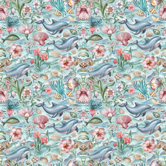 Swimming with Dolphins Pattern 9 Quilting Cotton Fabric