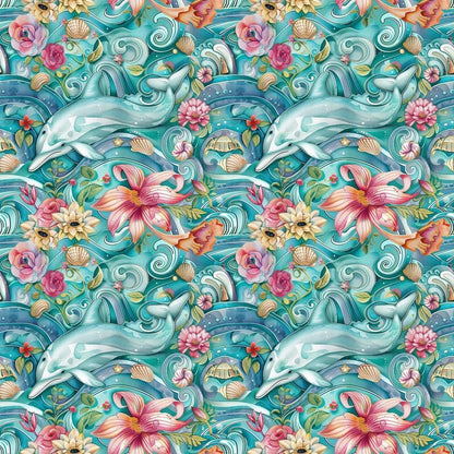 Swimming with Dolphins Pattern 10 Quilting Cotton Fabric