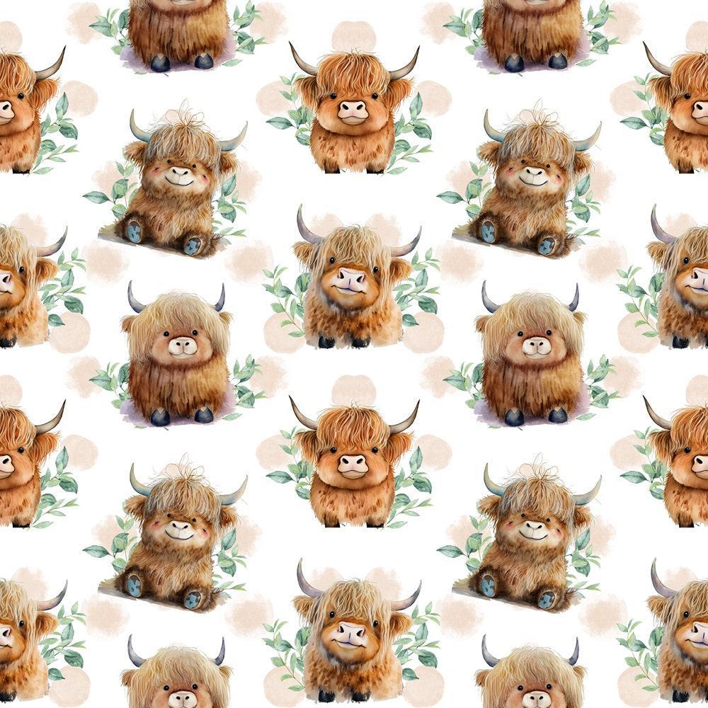 Cute Baby Highland Cows Quilting Cotton Fabric