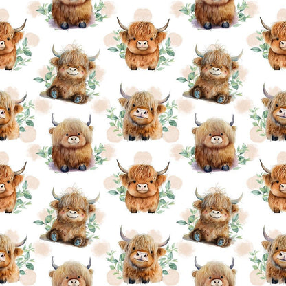 Cute Baby Highland Cows Quilting Cotton Fabric