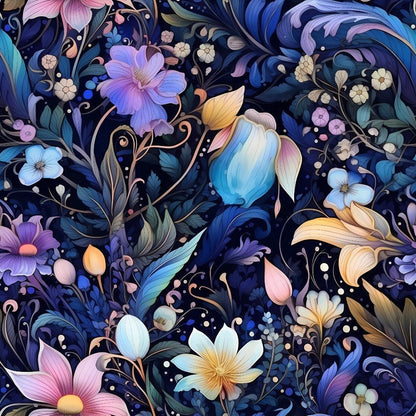 Watercolor Night Nouveau Pattern 8 Quilting Cotton Fabric