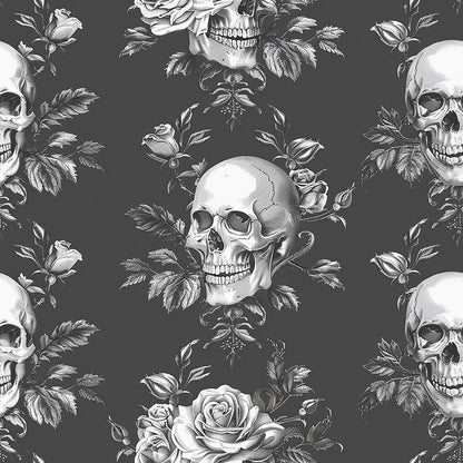 Skulls and Roses Pattern 2 Quilting Cotton Fabric