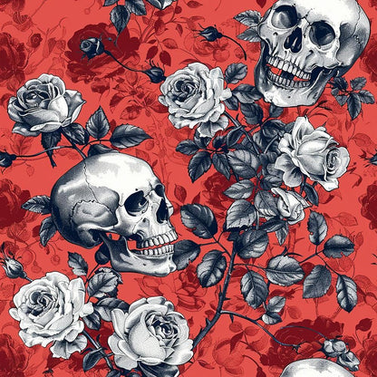 Skulls and Roses Pattern 9 Quilting Cotton Fabric