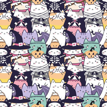 Kawaii Cute Halloween Cats Pattern 1 Quilting Cotton Fabric