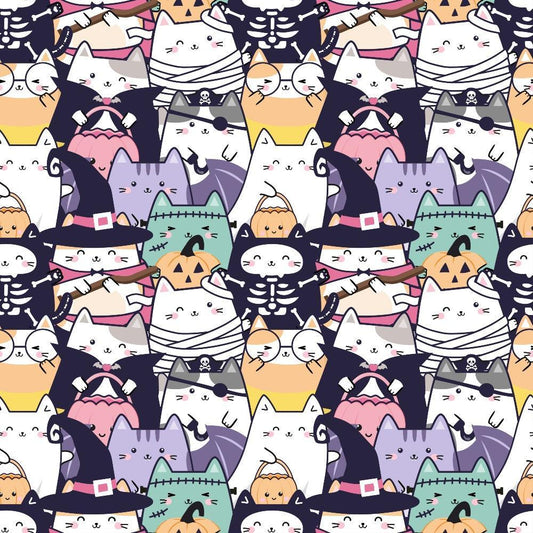 Kawaii Cute Halloween Cats Pattern 1 Quilting Cotton Fabric