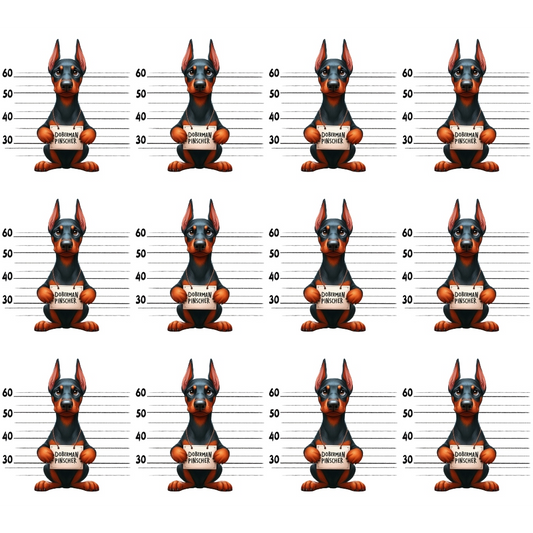 Doggie Mugshots Doberman Pinscher Pattern Quilting Cotton Fabric