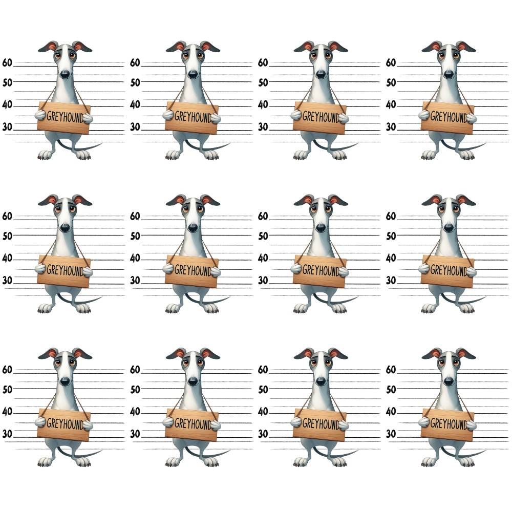 Doggie Mugshots Greyhound Pattern Quilting Cotton Fabric