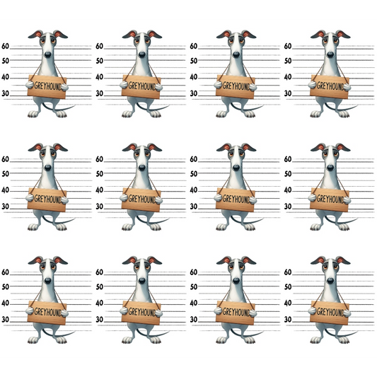 Doggie Mugshots Greyhound Pattern Quilting Cotton Fabric
