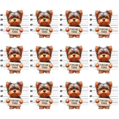Doggie Mugshots Yorkshire Terrier Pattern Quilting Cotton Fabric