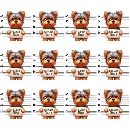Doggie Mugshots Yorkshire Terrier Pattern Quilting Cotton Fabric