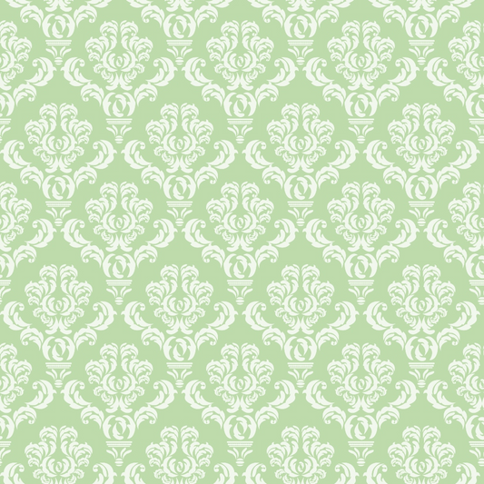 Simple Damask White on Green Quilting Cotton Fabric
